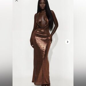 Elegant Metallic Brown Evening Gown